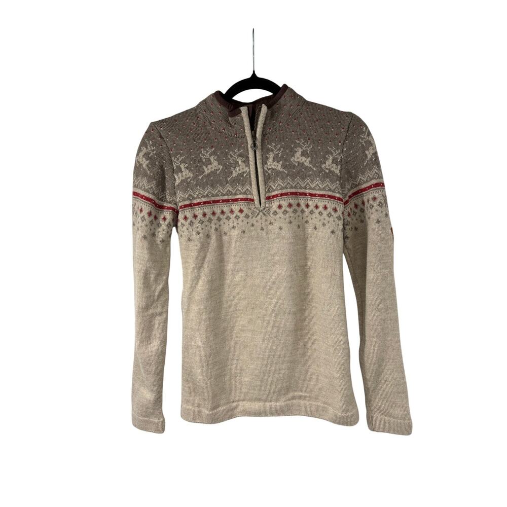 Dale Of Norway 100% Wool Sweater Zipped Collar Deer Winter Womens S